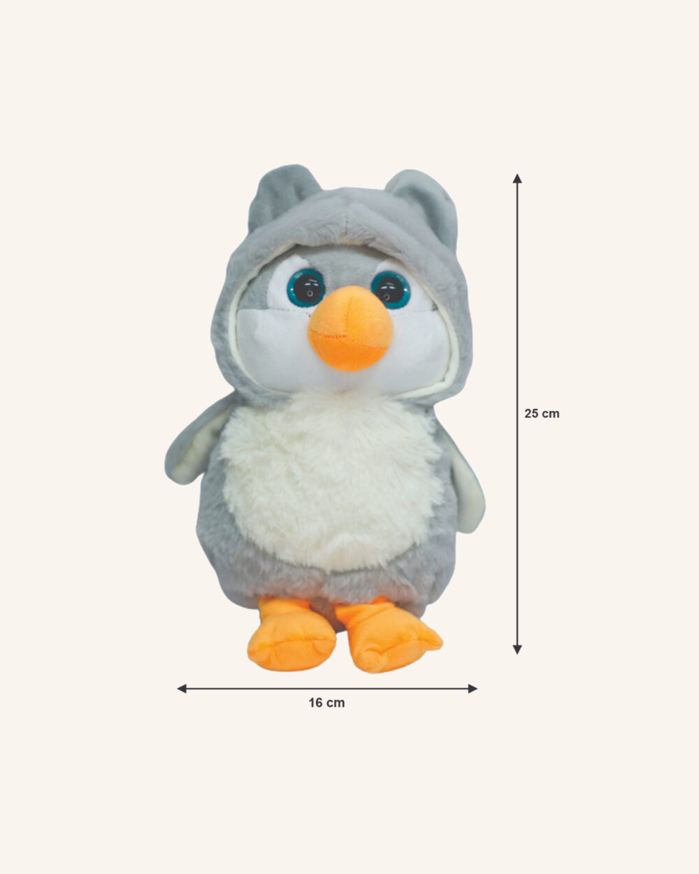 Cute Grey Hooded Penguine Soft Toy for Kids - Image 3